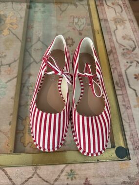Coconuts Red and White Striped Mary Jane Flats
